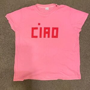 Clare V Pink 'CIAO' Short Sleeve Tee